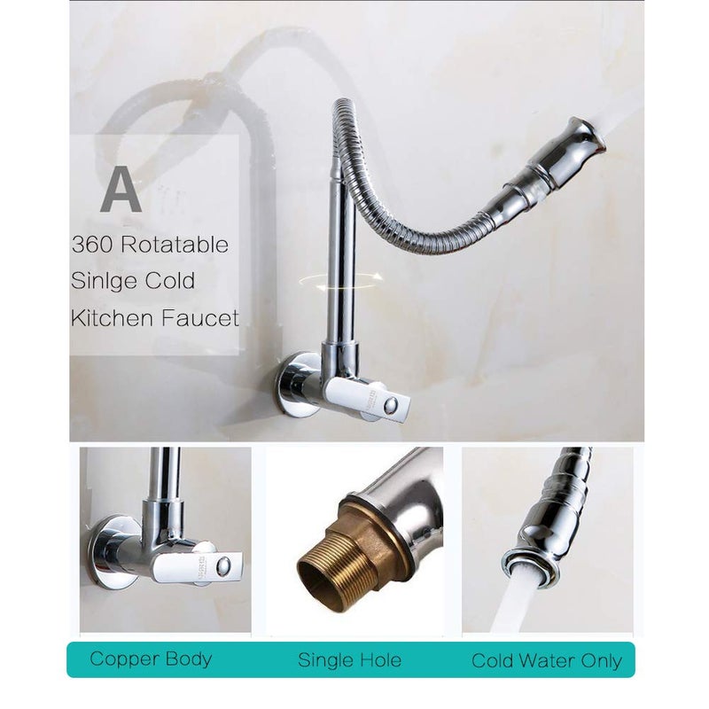 StoHua Kitchen Sink Faucets 360 Rotatable Single Lever Stainless Steel Wall-Mounted Kitchen Tap Ktichen Faucet Chrome Finished - Image 1